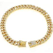 Curved Diamond-Studded Pet Dog Collar With Safety Clasp, Artificial Diamond Cuban Link Dog Necklace - Multicolor - View 14