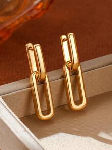 1 Pair Women's Fashion Square Earrings, Elegant Minimalist Style Classic Jewelry, Fashion Item, Gift For Friends And Family On Birthday, Holiday, Memento And Daily Wear, Packaged In Velvet Bag - Gold - View 6