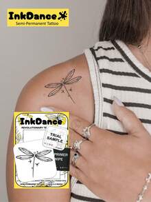 1 Kit "Libélula" Tatuajes de Tecnología Revolucionaria, Tatuajes Semipermanentes, Tatuajes Temporales, Duraderos, Pequeños y Lindos Tatuajes Falsos, Resistentes al Agua, Apariencia de Tatuaje Auténtico, a Base de Plantas, Presente MNF100 - Negro - Ver 1