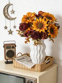 1PC 12.2inch Artificial Sunflower Peony Mixed Flowers Bridal Holding Bouquet Wedding Decoration DIY Wreath Materials Birthday Party Party Party Decoration Materials Home Dining Living Room Vase Outdoor Garden New Year's Gift, Rama Decoration,Valentine's Day Gift - Orange-red - View 4