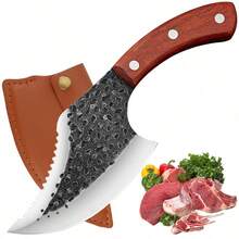 Cuchillo Vikingo Mini 5 Pulgada,Cuchillo Carnicero Forjado A Mano Con Vaina,Cuchillos Chef De Cocina,Acero De Alto Carbono,Aplicar Para El Hogar,Camping,Barbacoa,Restaurante,Cortar Carne,Escamar - Rojo - Ver 2