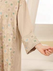 2026 New Style Ramadan Traditional Elegant Embroidered Colorful Arabic Women's Dress With Gold Tassel Hooded Collar, Fashionable And Graceful Lady Style - Apricot - View 5