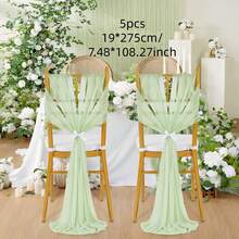 5/10 件装 7.5x108 英寸鼠尾草绿雪纺缎面椅背装饰带，柔软垂坠面料，蝴蝶结设计，装饰性婚礼薄纱椅背装饰带，适用于婚礼仪式、走道、派对、宴会、生日、主题活动、毕业典礼和其他庆祝活动。 - 彩色 - 查看 16