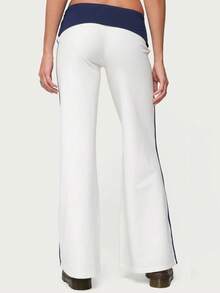 Women's Casual Trousers Y2K Low Waist Loose Fit Flare Pants for Daily Wear - Pearl White - Ver 7