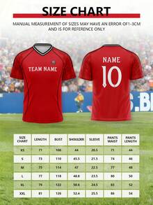 1pc Custom-Made Premier League - Football Jersey, Featuring A Red And White Combination. It Comes With Personalized Number And Name. It Can Be Used As A Gift For Watching The Game, A Father's Day Gift, Or A T-Shirt For Celebration Events. - Red - View 2