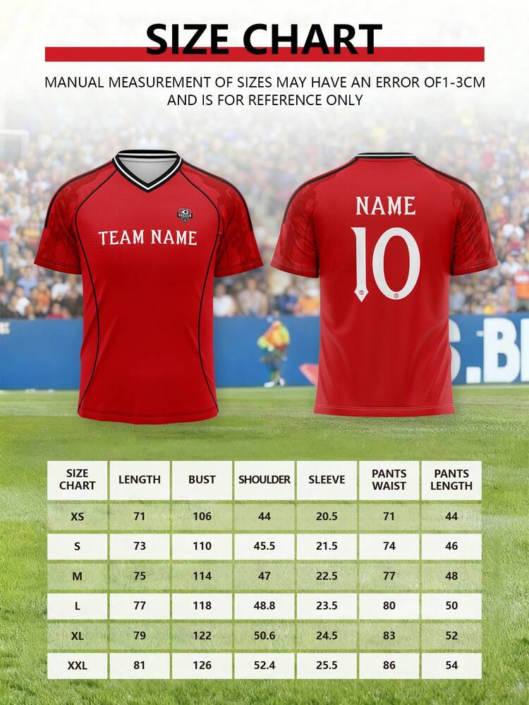 1pc Customized English Football Jersey, Red And White Color. Customizable Number And Name. Can Be Used As Watching Party Gift, Father's Day Gift Or Celebration T-Shirt. Summer - Red - View 2