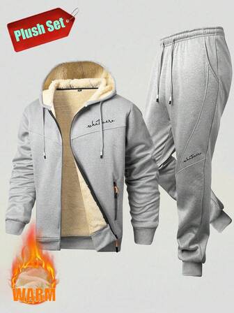 Herrset med termofodrad huvtröja och byxor, höst/vinter, casual