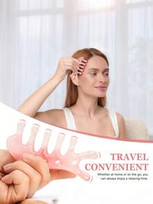 1pc Resin Massage Comb, Portable & Practical 5-Tooth Head Acupressure Massage Comb, Beauty Tool, Neck Gua Sha Massage Comb - Pink - View 6