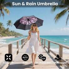 Compact Travel Umbrella - Windproof Auto Open/Close, Lightweight Folding Umbrella WIth Fiberglass Frame & Waterproof Canopy. Fits Backpack/Purse. (Pink Cherry Blossom),42Inch-1Pack,PinkCherryBlossom - 粉紅櫻花 - 查看 7