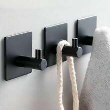 1pc/2pcs Wall Hook Set, Black/Silver Color Options, No Drilling Design, With Adhesive Pad, Suitable For Bathroom, Bedroom And Other Spaces - Home Organization Accessories