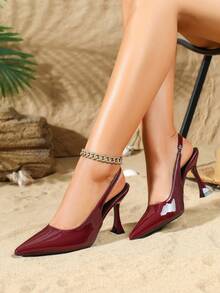 Giày sandal cao gót mũi nhọn tối giản dành cho nữ, kiểu dáng thoải mái, chống trơn trượt, thoáng khí với quai hậu co giãn. - Màu Đỏ Sâu - Xem 2