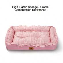 1件格子滚边柔软透气凉爽宠物床，可水洗耐啃咬不掉毛，四季皆宜，适合小型/中型/大型猫狗 - 淺粉色 - 查看 6