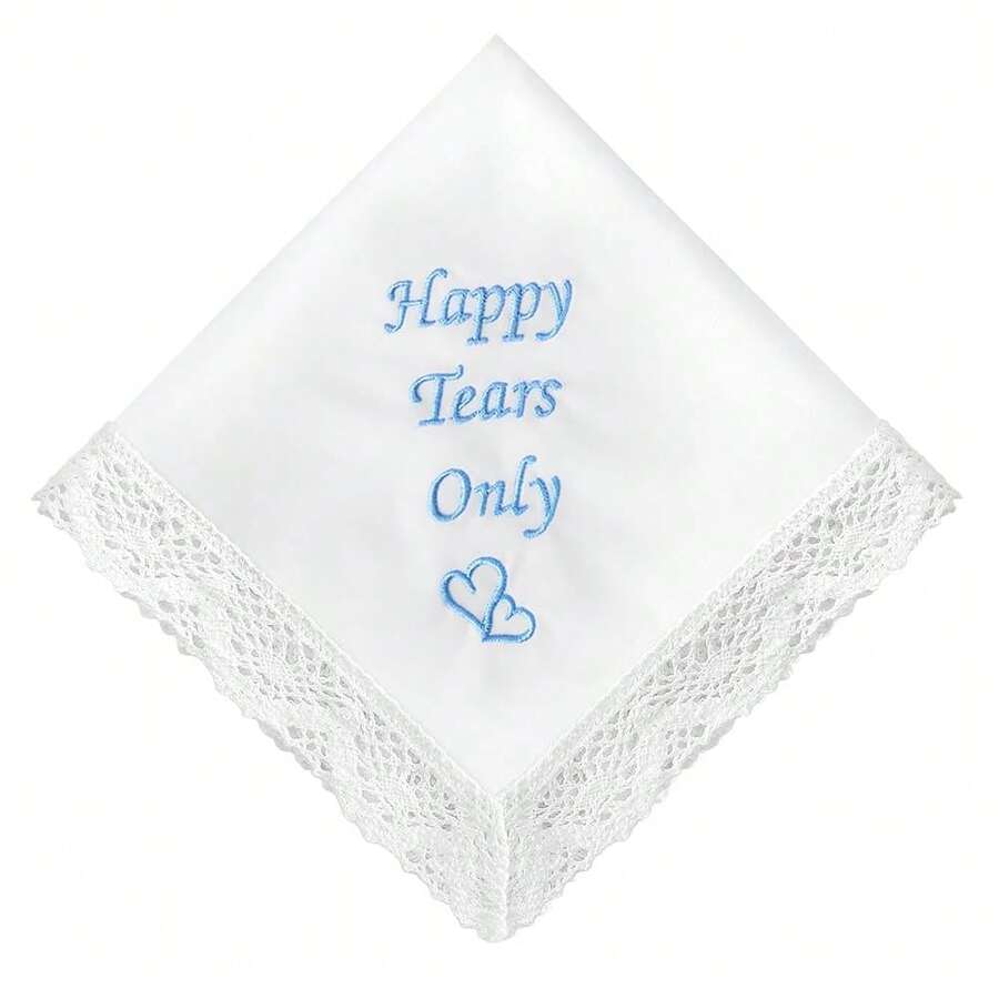 Wedding Handkerchiefs Something Blue For Bride, Mother Of The Bride Gifts Embroidered Lace Keepsake Bridal Hankies - HappyTearsOnly - View 1