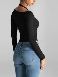 XLLAIS 2025 Autumn New Sexy Round Neck Tight Fit Basic Long Sleeve White Bodysuit Women Casual T-Shirt For Daily Wear
