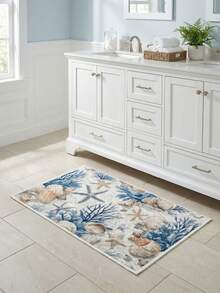 1 Stück Ozean Küsten Badezimmermatte, rutschfeste vertikale Matte, modische Waschküchen-/Badezimmermatte, waschbare süße Duschvorlage, Wohndekoration, Heimessential, maritimer Vintage-Seestern-Muscheldekor - Verschiedenfarbig - Übersicht 2