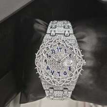 Reloj de moda con bisel de espinas y diamantes de imitación, reloj de cuarzo con movimiento de hip-hop, reloj de lujo para hombres - Unitalla - Ver 6