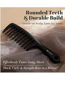 HYOUJIN Peine de dientes anchos, peine de corte, peine de cola largo, pelo mojado largo, pelo alisado, ideal para todo tipo de cabello, especialmente rizado y resistente al calor, C Wide Tooth Comb - Negro - Ver 4