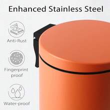 Small Trash Can With Lid Soft Close, 4.5 Liters / 1.2 Gallon Bathroom Garbage Can, Mini Step Trash Bin, Stainless Steel Wastebasket For Bathroom, Bedroom, Office (Orange),Orange - 橘色 - 查看 4