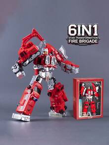 1Set 6-In-1 Alloy Fire & Engineering Transforming Team For Kids Aged 6+ - /Fire/Excavator/Spray Truck Combined Rescue Robot, Realistic Collectible Premium Gift Box Toy For Boys - Cool Transforming Toy - View 17