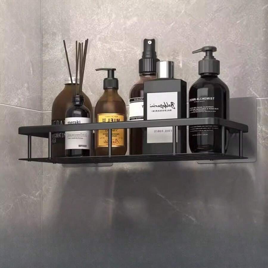Bathroom Shower Caddy With Hook, Black – Premium Shampoo Shelf, Rustproof, Easy Install, Sturdy & Stylish Bath Tub Organizer
