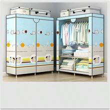 Armario portátil Armario de tela Armario pesado estantes organizadores de guardarropa plegables multifunción Armarios de dormitorio con soporte de metal simple B 160 * 110 * 45 cm Percha de tecc - F - Ver 3