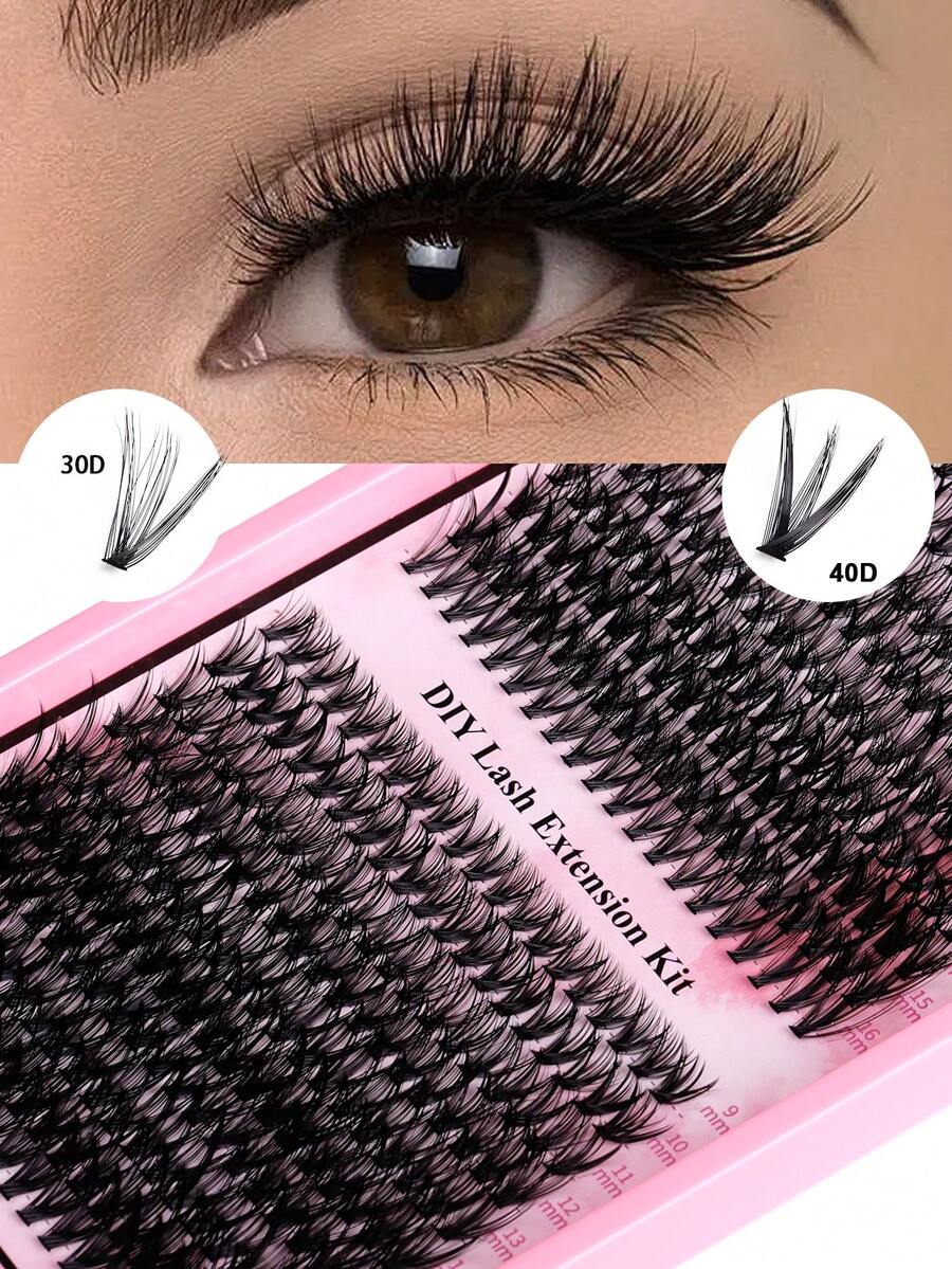 400pcs Eyelash Extensions, D Curl 9-16mm Mixed Length DIY Lash Extensions, 30pcs+40pcs Mixed Set, Fluffy Segmented Lash Extensions, Natural Cluster Lash Extensions, Faux Mink Segmented False Lashes - D - View 1
