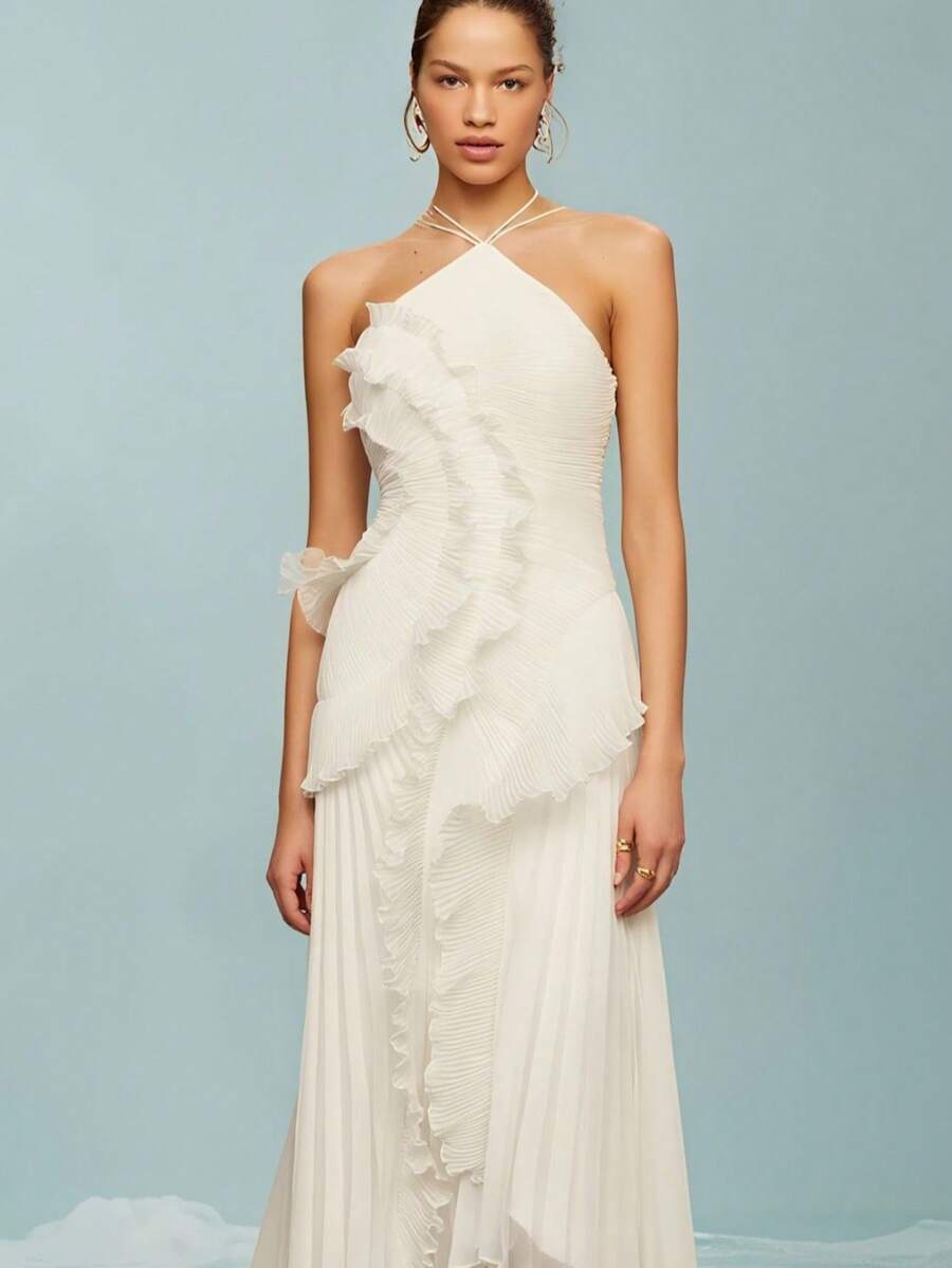 Women's Dress, New  Pleated Collar Sexy Dress, Sweet Dress - trắng - Xem 1