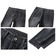 Jeans Masculinos de Estilo Urbano con Acabado Envejecido y Desgaste Natural, Silueta Straight Leg Relajada y Denim Suave Ideal para el Uso Cotidiano - Gris - Ver 7
