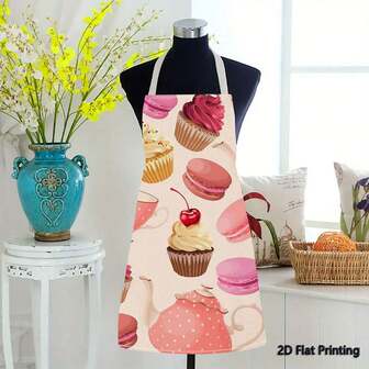 1 قطعة مئزر للمطبخ والطهي للاستخدام المنزلي مزين برسومات الأسد والقطة والزهرة والخطوط والكب كيك والبومة الكرتونية والطعام والمناظر الطبيعية