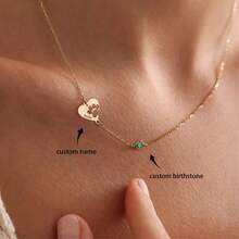 1pc Personalized Heart-Shaped Birthstone Pendant Necklace, Customized Name Heart Pendant, 18K Gold Plated Stainless Steel Material, Can Customize English Name And Birthstone, Minimalist Style, Gift For Her, Stainless Steel Jewelry, Silver/Gold Heart-Shaped Birthstone Necklace, Suitable For Bridesmaid Accessories, Birthday, Anniversary, Halloween, Christmas Gifts - Multicolor - View 5