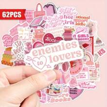 62Pcs Pink Book Fan Sticker - Waterproof PVC Sticker With " Team" Design, Great For Diaries, Laptops, School Bags, Etc. - Great For Party Gifts, Rewards And Holiday Gifts, Book Fan Gifts | Fun Design | Waterproof Sticker, Book Decoration - Nhiều màu - Xem 3