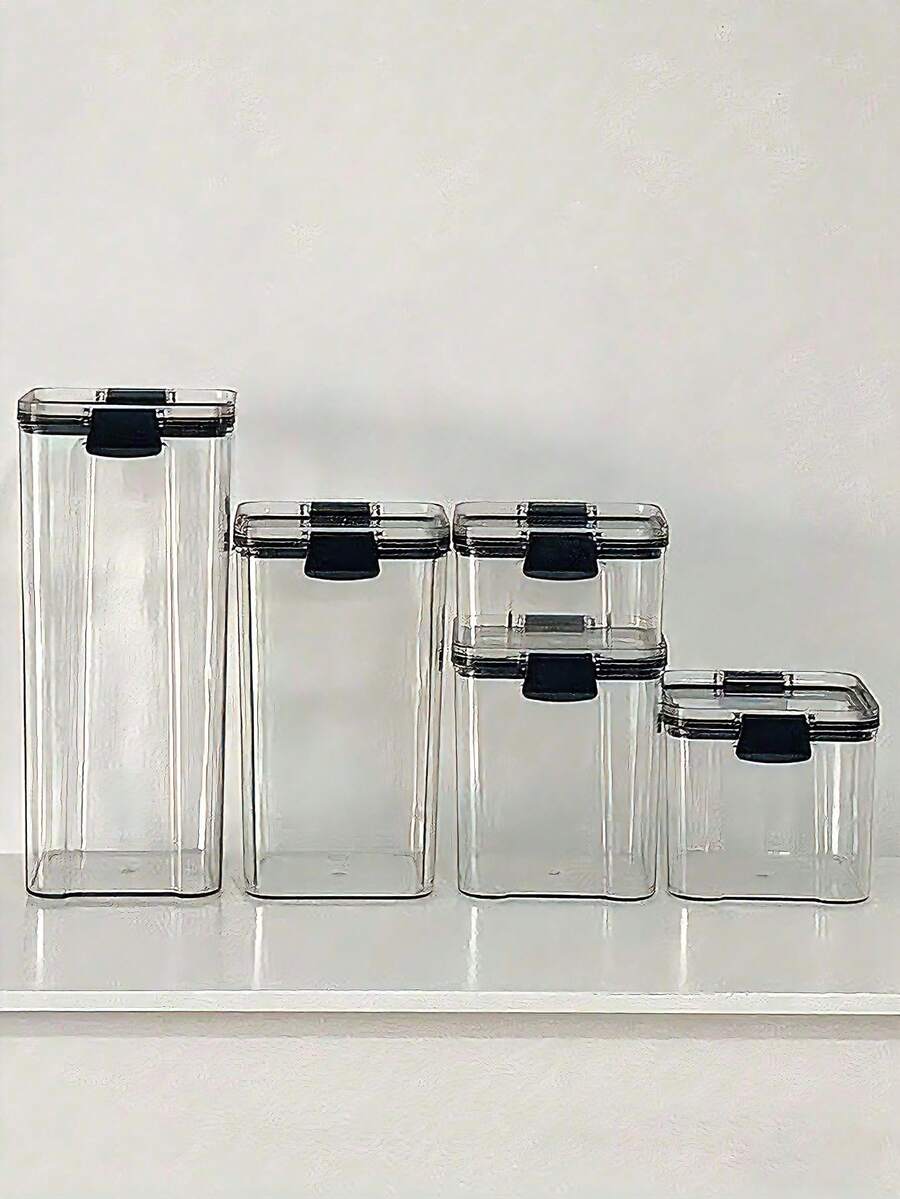 1 pieza Recipiente sellado, Almacenamiento de cocina multigrano, Frasco de plástico transparente, Recipiente de almacenamiento para bocadillos, productos secos y té, Con tapa hermética, Almacenamiento conveniente, Tapa con cierre a prueba de fugas, Adecuado para almacenar granos, especias, té, cuentas y accesorios. ¡Nota! No apto para lavavajillas. - transparente - Ver 1