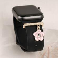 1pc Metal Camellia Flower Pendant Decoration, Cute Silicone Watch Band Accessory, Suitable For Apple Watch Band 38mm 40mm 41mm 42mm 44mm 45mm 46mm 49mm - Pink - View 4