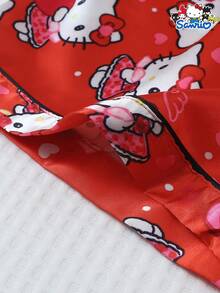 SANRIO 【居家绅士】三丽鸥情人节女士睡衣套装，爱心Hello Kitty印花短袖口袋上衣和蝴蝶结短裤休闲家居服套装 - 紅色 - 查看 7