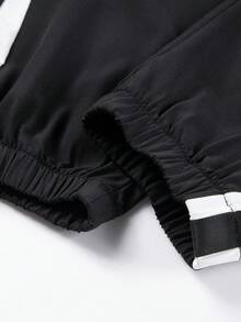 男士休闲抽绳腰带裤，侧边口袋，独特条纹设计，适合跑步、篮球、健身等运动，四季皆宜 - 黑色 - 查看 5