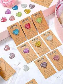 24张情人节心形图案贺卡、天然心形水晶拥抱卡、口袋心形宝石、纪念交换礼物 - 彩色 - 查看 4