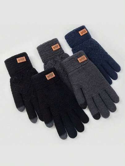 2 pares de guantes de invierno para mujer de lana de doble capa, negros, gruesos y con pantalla táctil, con estilo de cuernos de ciervo tejidos, resistentes al frío y de dedo completo, adecuados para fiestas, conducir, jugar, ciclismo, senderismo y escribir