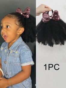 1 bộ tóc giả đuôi ngựa xoăn bồng bềnh cho bé gái, màu đen tự nhiên, kèm kẹp nơ bóng bẩy, thích hợp cho Halloween và sử dụng hàng ngày. - Màu đen tự nhiên - Xem 10