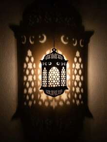 3pcs Ramadan Wooden Hanging Ornaments Set, Aesthetic Hollow Moon Star Lantern Cutout Design, Rustic Islamic Home Decor For Eid Mubarak Party Wall Window, Boho Gift Idea - Multicolor - View 6