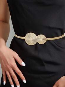 Girls' Western Style Exaggerated Round Neck Elastic Gold Dress With Belt, Ramadan Gift, Valentine's Day Gift - Multicolor - View 3