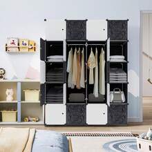 20-Cube PP Wardrobe, 2 Bars, Multi-Purpose, Dimensions 145x178x37cm, Black/White - Black - View 5