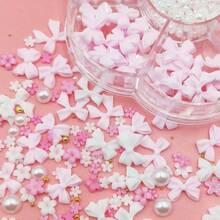 3D Multi Shapes Nail Charms And Flatback Pearls, White Pink Heart Star Bow Butterfly Acrylic Flower Cute Nail Jewels With Caviar Beads, Rhinestones, Pearls For Y2K Nail Art DIY Decoration - 7 ô lưới - Xem 2