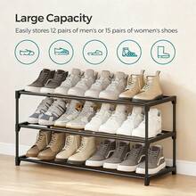 Three-Tier Shoe Rack, Metal Storage Shelf, Can Be Placed Upright Or Upside Down, Stackable, Suitable For Entryways, Black. - Black - View 2