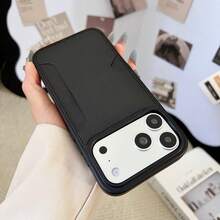奢华商务PU皮革拼接手机壳，兼容 17 Pro Max/17 Pro/17 Air、Galaxy S25 Ultra/S24 Ultra/S23 Ultra，带卡槽支架，全包防震保护后盖 - 黑色 - 查看 4