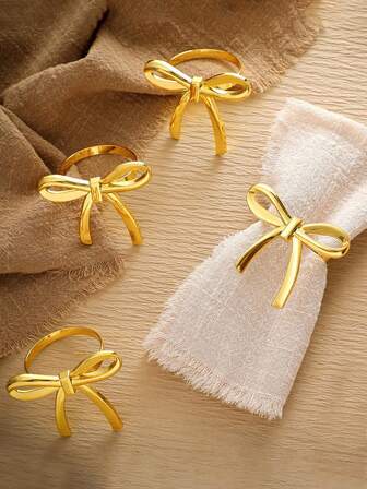 4 piezas Anillos de servilleta de mariposa dorada de lujo, decoración de vajilla para banquetes, portaservilletas metálicos lisos y elegantes