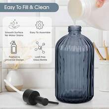 Topsky Stripe Glass Soap Dispenser With Black Plastic Pump, 400ml Liquid Hand Soap Dispenser, Rustproof Pump For Kitchen & Bathroom, Great For Lotions, Essential Oil, Liquid Soaps- (Grayish Blue) - 灰藍色 - 查看 3