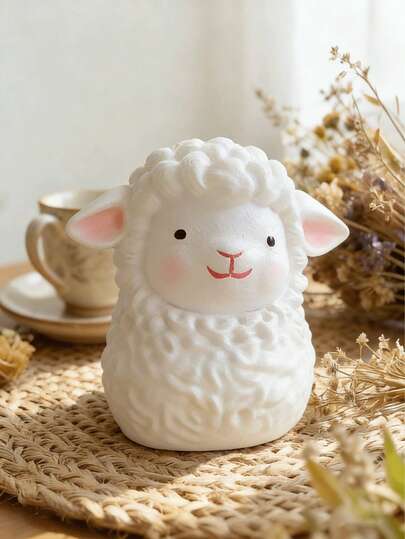 北欧风树脂微笑绵羊雕塑 - 手工绘制纹理，优雅的家居桌面摆件，适用于客厅、酒吧、咖啡厅 - 独特的结婚礼物和告白娃娃装饰品，绵羊装饰品，酒吧装饰品，装饰雕塑