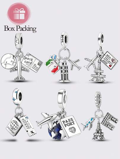1 Piece Original Design Silver Color Wanderlust Gift Pendant Eiffel Tower, Passport & Airplane Travel Charms Thoughtful Gift For Friends, Family & Globetrotters, Exquisite Craftsmanship With Intricate Travel Symbol Details, Lightweight & Comfortable For Daily Wear,Versatile Charms Fit Necklaces & Bracelets, Perfect Souvenir For Trips & Adventures, Travel-Inspired Accessories For Women & Teens