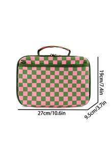 This Personalized, Checkerboard Square Outdoor Tote Bag Features Embroidered Details And Can Be Customized With Your Name Or Text. The Two-Tone Checkered Design Makes It A Portable Picnic Bag With Kitchen Storage. It Includes A Practical Front Zippered Pocket, A Fixed Top Handle, And Is Simple Yet Durable. Suitable For Daily Commutes, Office Work, School Trips, Camping, Picnics, And Outdoor Use. A Perfect Gift (Non-Food Contact). - Multicolor - View 3