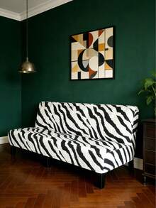 Zebra Print Elastic Sofa Bed Cover, Machine Washable, Suitable For Armless Sofas, Easy To Install, Disassemble, - Black and White - View 5
